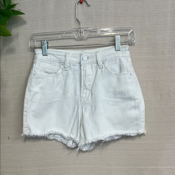 Good American Pants - Good American White Jean Shorts with Frayed Hem